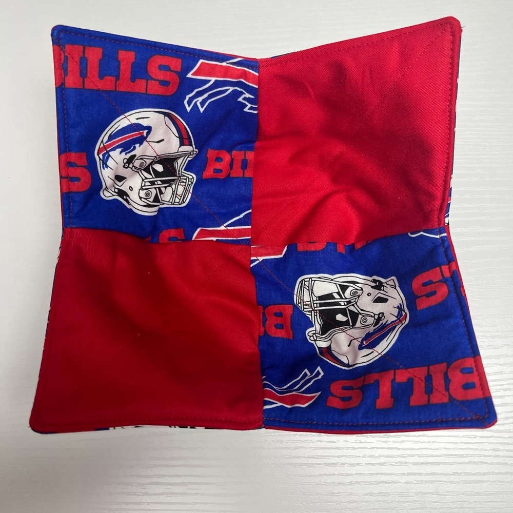 Hand Crafted Bowl Cozy Bowl Holder Microwavable  Cotton Buffalo Bills Red blue